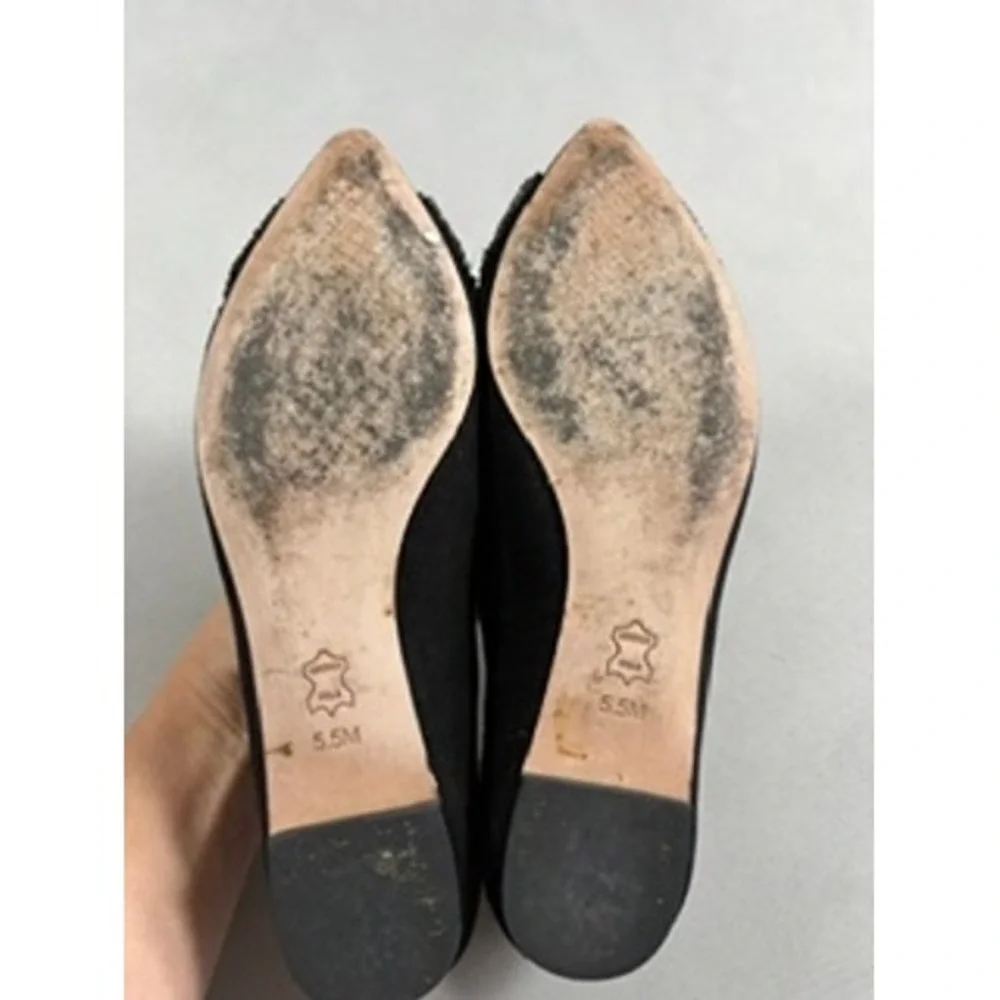 Tory Burch Black Suede Crystal Bow Vanessa Pointed Toe Ballet Flats Shoes 5.5